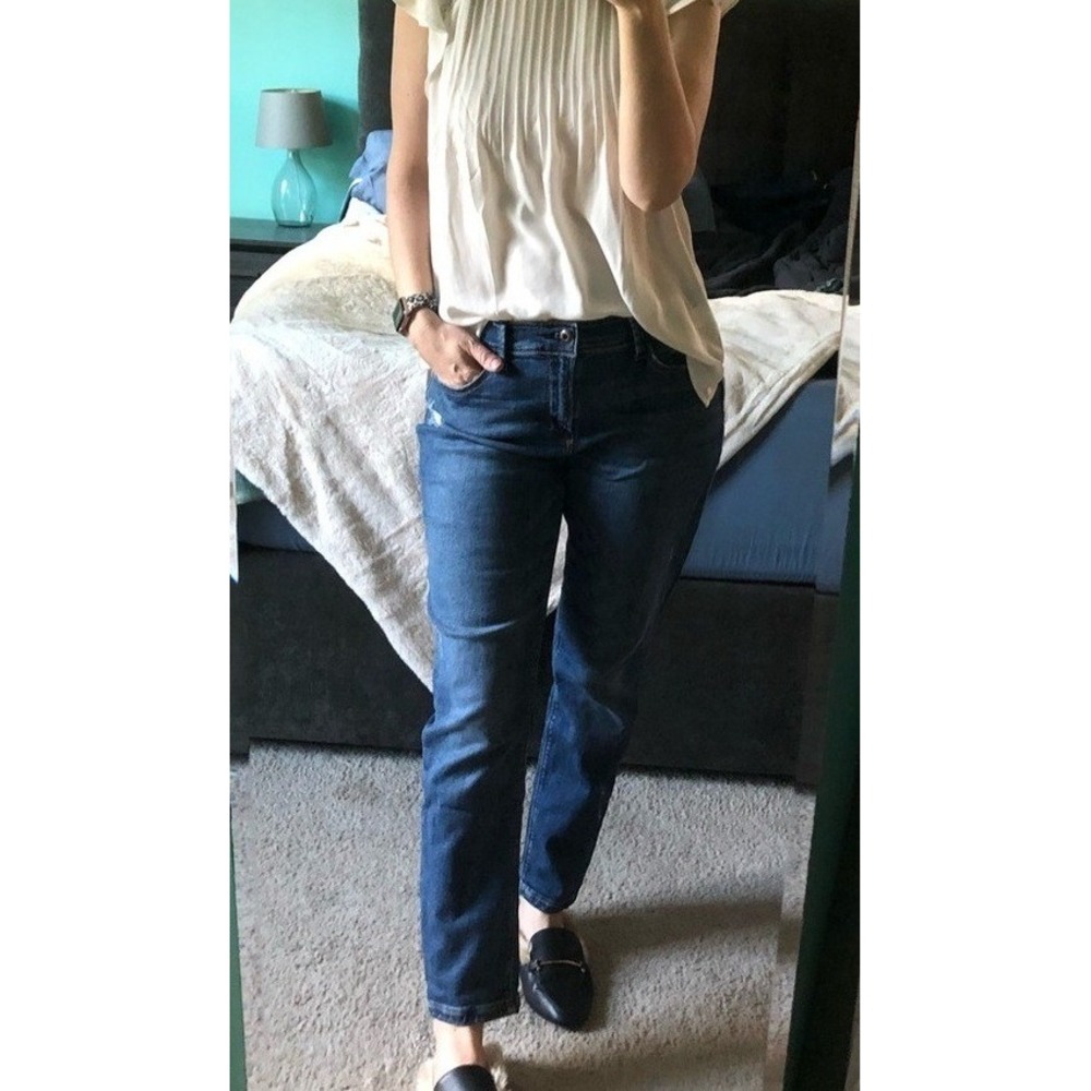 Sneak Peek Medium Wash Straight Leg Jeans Indigo Blue Denim Distressed Pocket